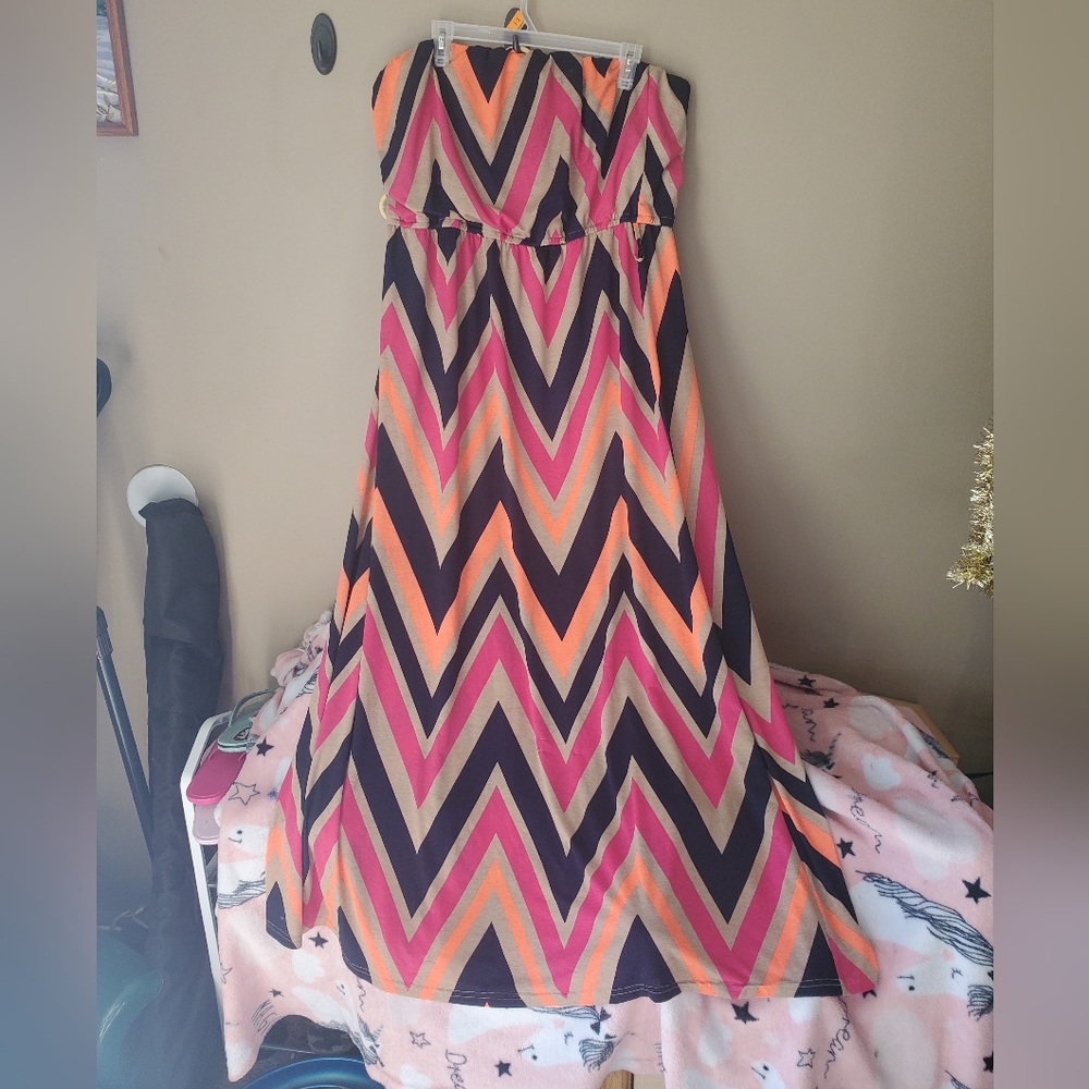 3X strapless stretch long dress with Belt